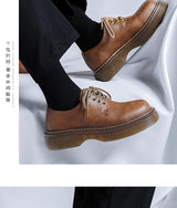 High Street Vintage Brown Big Toe Leather Shoes Men Women Streetwear Fashion Hip Hop Casual Increase Derby Shoes