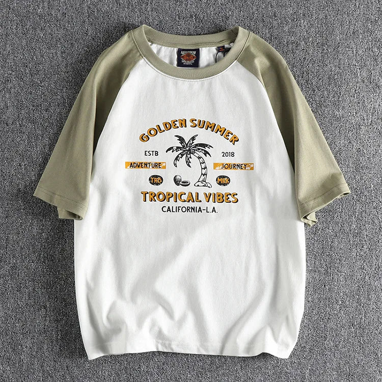 Y2k Melting smiley – Summer Mens Short Sleeved Casual Beach Wind Coconut Tree Pri