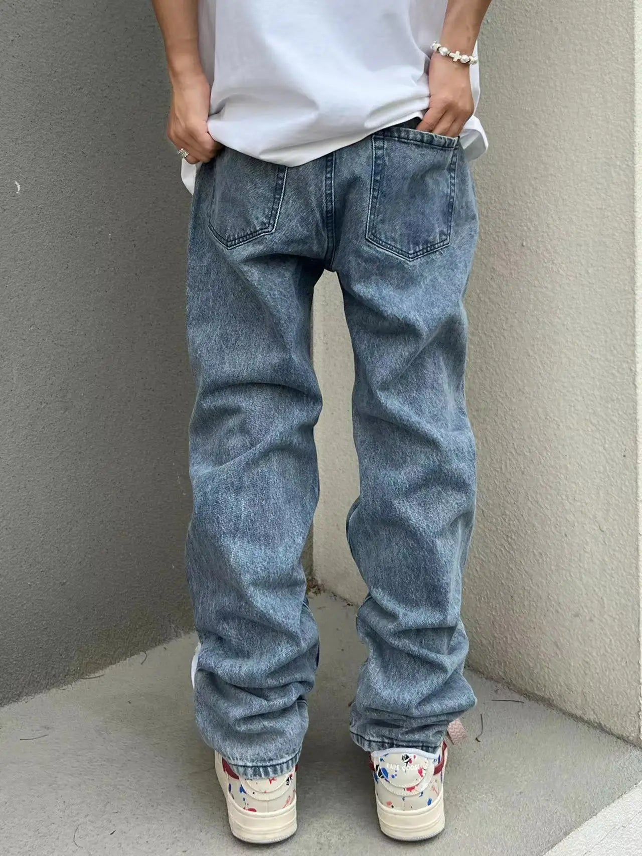 harajuku y2k stars embroidery patchwork ripped holes denim jeans casual straight jean pants mens hip hop streetwear jeans pants unique jeans style 2553