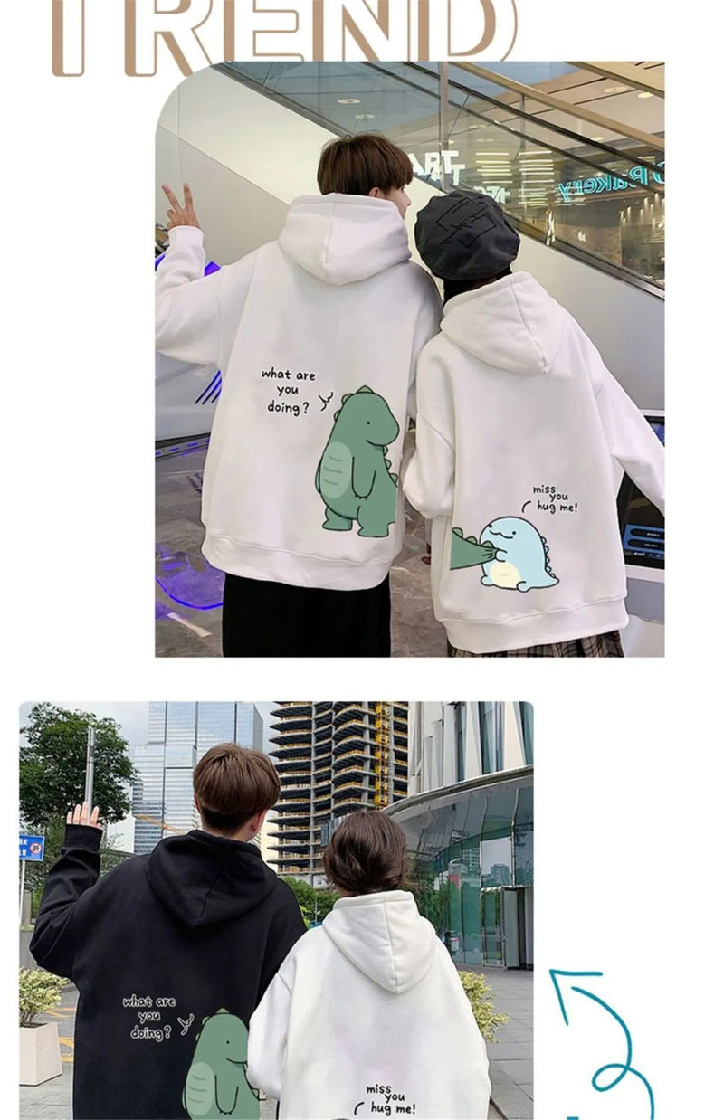 Black Hip Hop Couple Hoodie Men Women Lovers Sweatshirt Girl Cartoon T