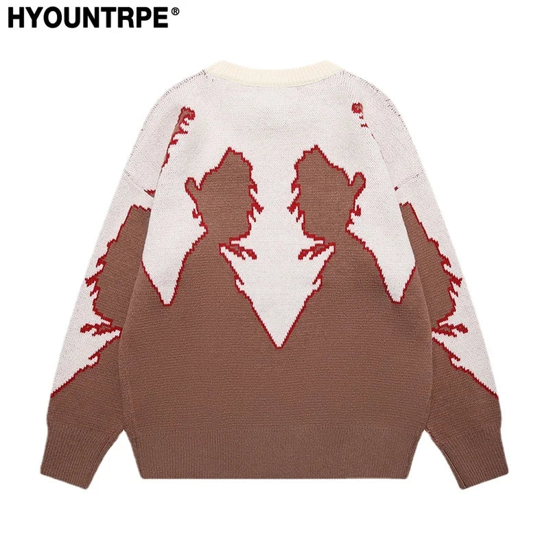 hip hop knitted sweater men autumn winter o neck anime pattern pullover streetwear casual loose sweaters unisex jumpers knitwear streetwear fashion hoodie, Y2K vintage urban hoodie, aesthetic street look hoodie