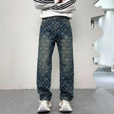 men jacquard streetwear hip hop vibe casual straight denim jeans pants boyfriend high street ripped jeans trousers vintage washed jeans