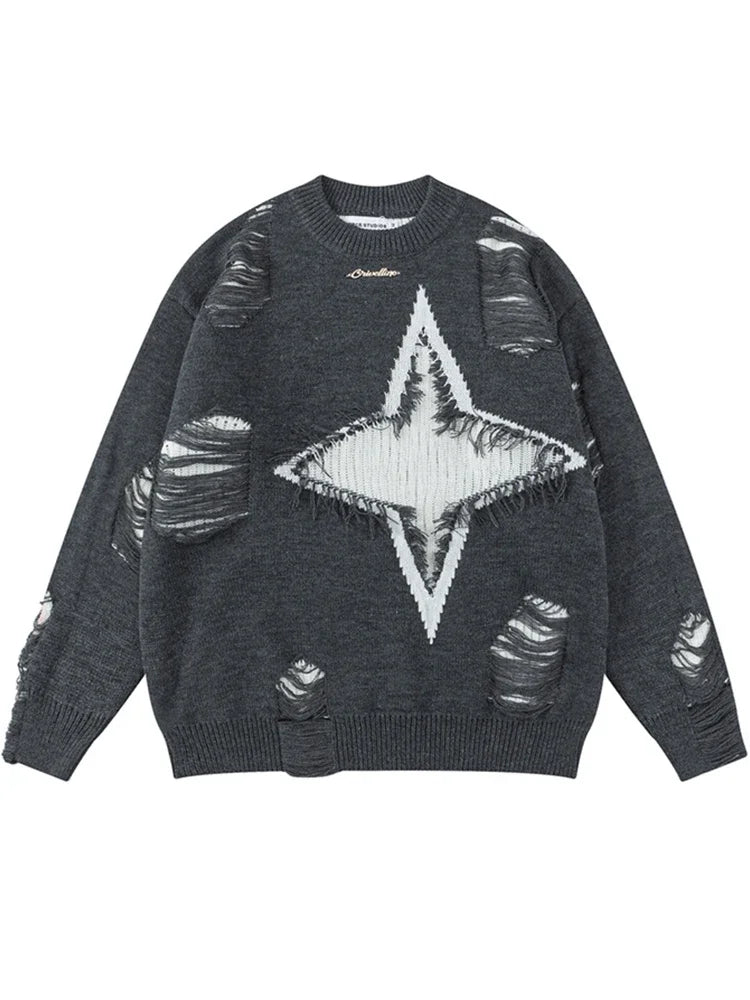 bold fire sweater, layered fit piece, aesthetic soft knit grunge sweater for cozy streetwear