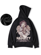 Autumn Haughty Angel Graphic Fleece Hoodies For Men Oversized Retro