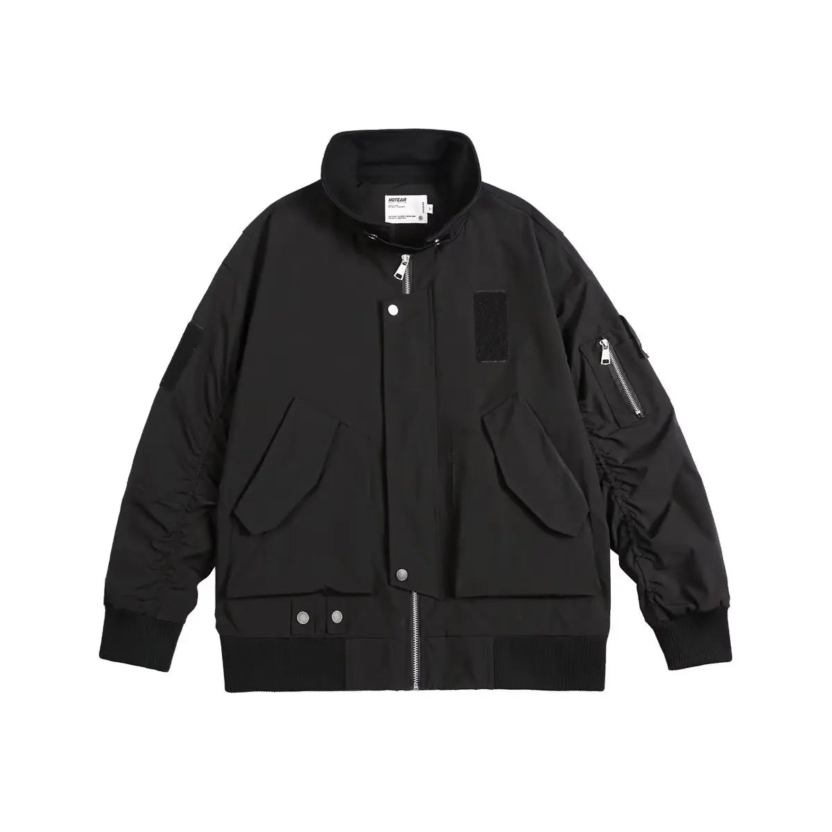 bold graphic coat, high-street look, for men, fall streetwear outfit, oversized style, layered fashion, modern aesthetic, graphic detail
