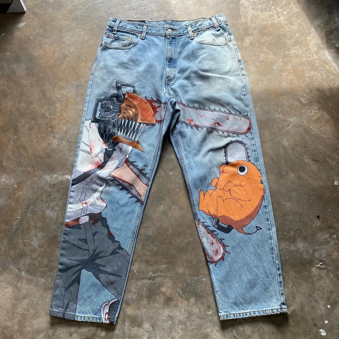 harajuku y2k style blue popular anime graphic wide leg jean fashion streetwear denim mens jeans couples high waist pants unique jeans style 3177