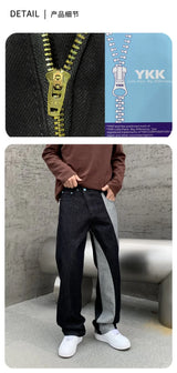 men streetwear splice denim fashion brand hip hop loose casual straight jeans pant cityboy deep blue y2k jeans trousers for men unique jeans style 1885