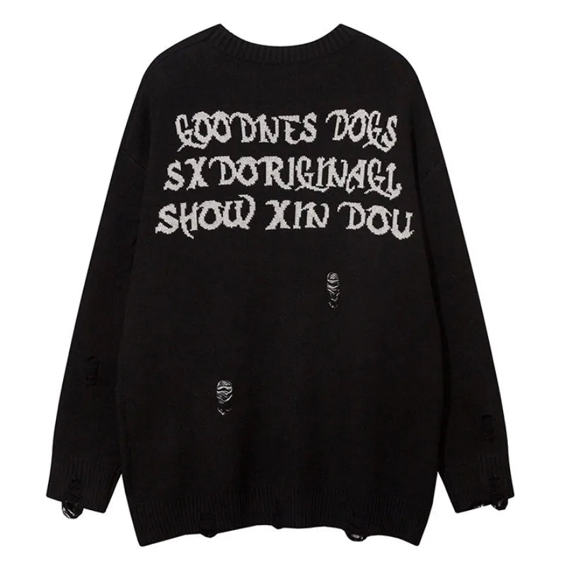 fashion hip hop knitted sweater men autumn winter o neck anime pattern pullover streetwear casual loose sweaters jumper knitwear unique limited edition hoodie, trendy hip hop style outerwear, urban wear with bold artwork