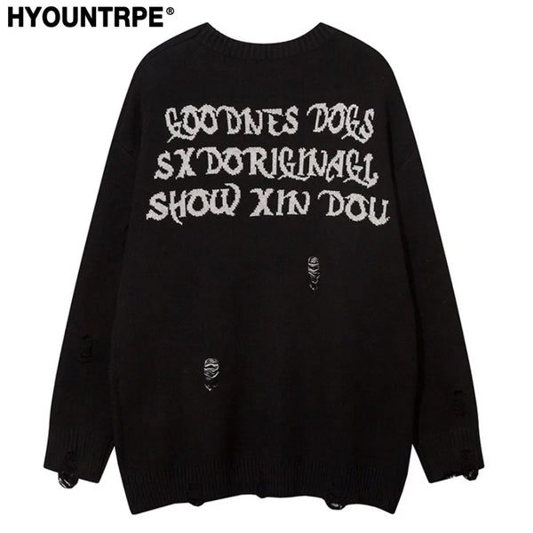 fashion hip hop knitted sweater men autumn winter o neck anime pattern pullover streetwear casual loose sweaters jumper knitwear unique limited edition hoodie, trendy hip hop style outerwear, urban wear with bold artwork