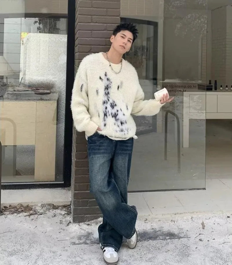 minimalist knit jumper, daily wear essential, trendy urban fashion top for men, layered streetwear look