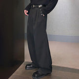 mens casual suit trousers buckle decoration british straight pants streetwear fashion niche commuter pants mens clothing 2024 unique default style 96