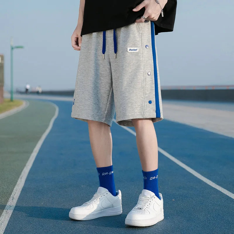 2023 summer new light luxury fashion casual beach pants men straight shorts loose pants boutique clothing simple style unique shorts style 4103