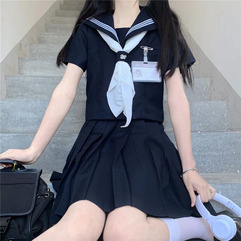 Navy Sailor Outfit Japanese Style School Uniform Skirt Girls JK Uniforms Student Sailor Dress Korean Student Seifuku COS Costume