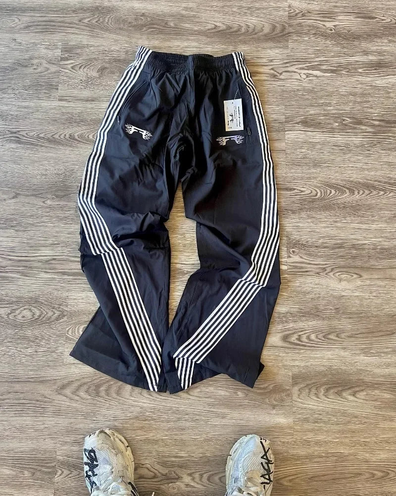 2024 european and american gothic punk fashion striped casual pants men y2k harajuku retro letter print oversized trousers women urban fashion pants