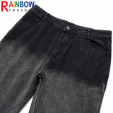 rainbowtouches men jeans unisex pants high street hip hop loose casual couple cargo straight patchwork gradient casual pants unique cargo style 586