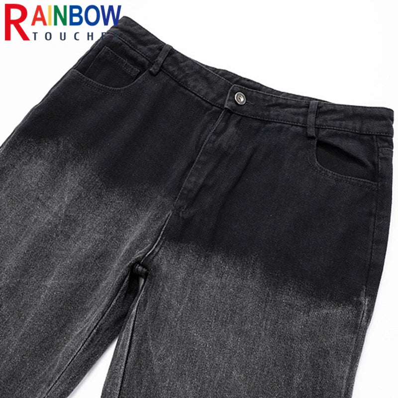 rainbowtouches men jeans unisex pants high street hip hop loose casual couple cargo straight patchwork gradient casual pants unique cargo style 586