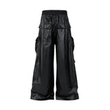 ro style matte pu leather pants for men high street y2k pantalones hombre baggy overall wide leg drawstring cargo pants 1 unique cargo style 949