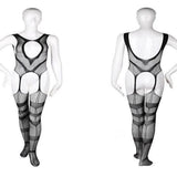 Mens Ultra-thin Erotic Lingerie gay boys Sexy Transparent Mesh Lace Jumpsuit Set See Through Vest Stockings Tights Bodysuit LGBT