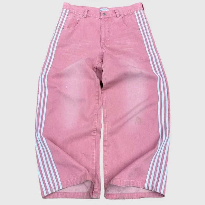 harajuku y2k baggy jeans high quality embroidered striped sweatpants men women hip hop streetwear casual wide leg denim pants unique joggers style 279