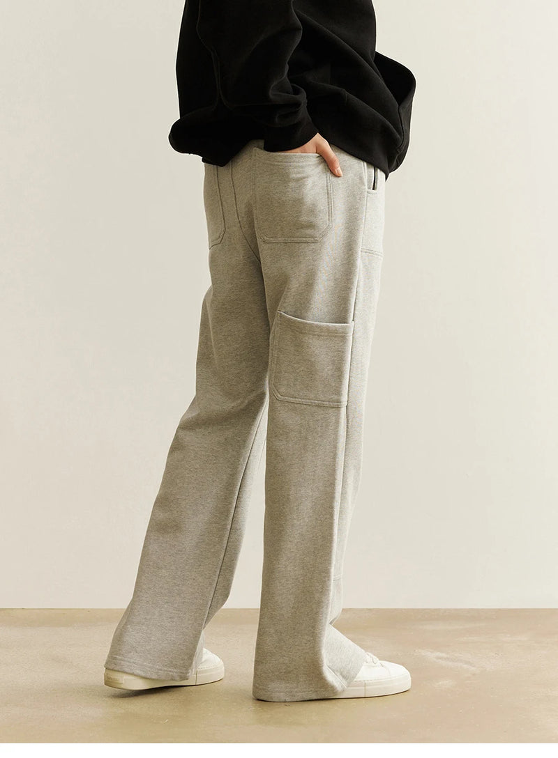 american streetwear gray flared sweatpant men double knee patch micro flare overalls harajuku casual patchwork sweat pants black unique joggers style 2955