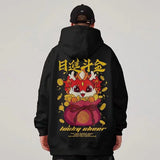 Lucky Cheer Dragon Printed Hoody Man Y2K Streetwear Clothes Fleece Hip
