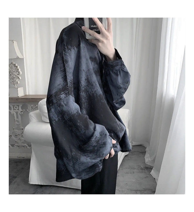 Tie dye loose shirt men long sleeved early autumn Korean version student ins men shirt dark abstinence inch shirt men shirts y2k