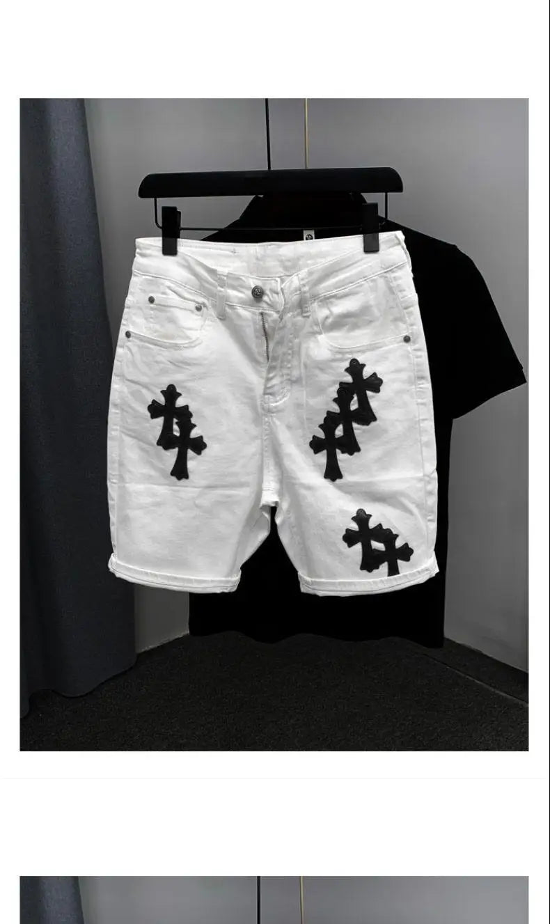Summer Cotton Elastic Shorts Men's American Style Street Fashion Brand Embroidered
