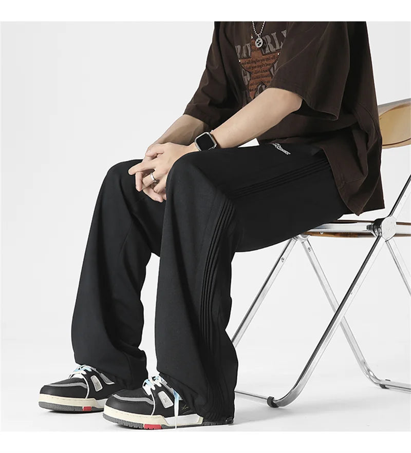 winter mens gray thickened straight leg sweatpants 2025 high street baggy drape pants korean fashion y2k casual trousers unique joggers style 147