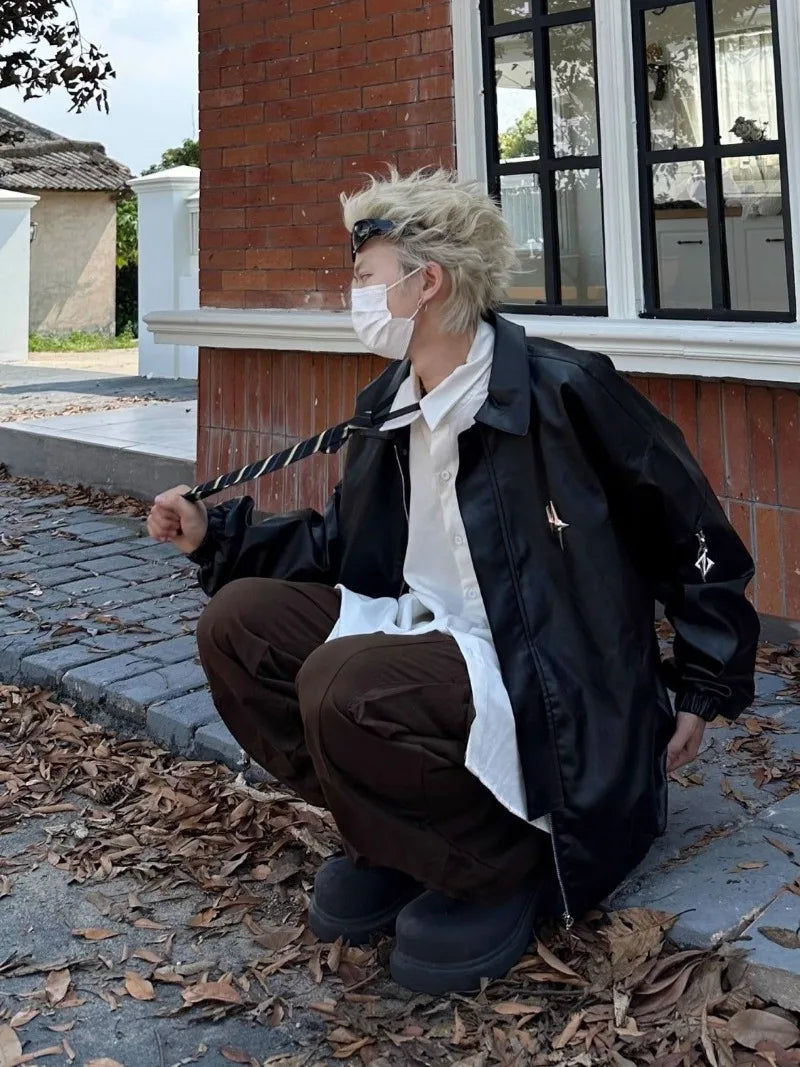 retro baseball bomber, cold season style, for men, fall streetwear outfit, oversized style, layered fashion, modern aesthetic