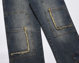 retro washed denim jeans destroyed ripped loose mens biker jeans side pocket fashion streetwear hip hop straight pants joggers unique joggers style 2220