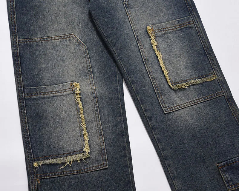 retro washed denim jeans destroyed ripped loose mens biker jeans side pocket fashion streetwear hip hop straight pants joggers unique joggers style 2220