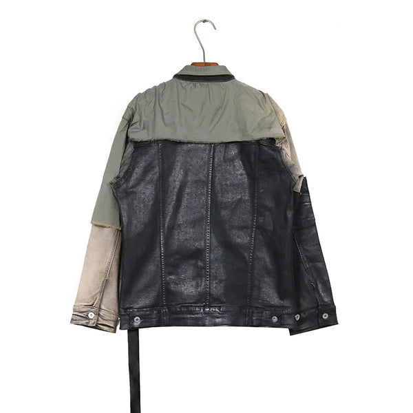 new 2023 gentleman men rick patchworked waxed deconstructed denim heavy baseball coats jackets abstract digital coat warm 719 - variant style ec0a3a for streetwear fashion