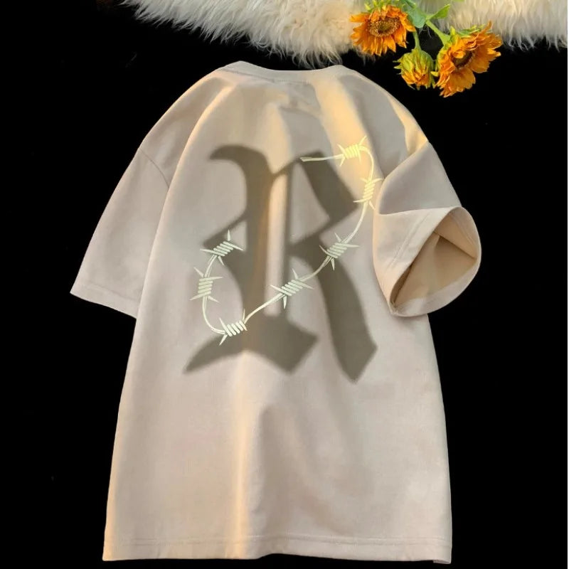Y2k Vintage print – Trendy Street T Shirt Summer Suede T Shirt Men Fashion Letter