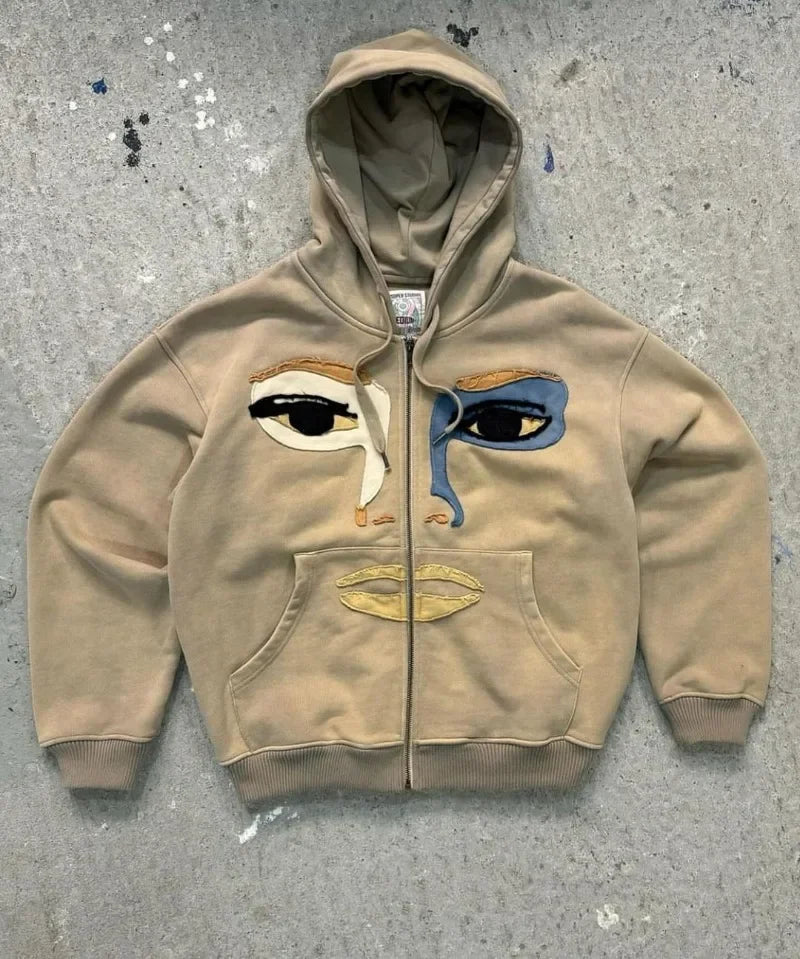 Fashionable Cartoon Embroidered Oversized Cardigan Jacket Women Y2K Ha