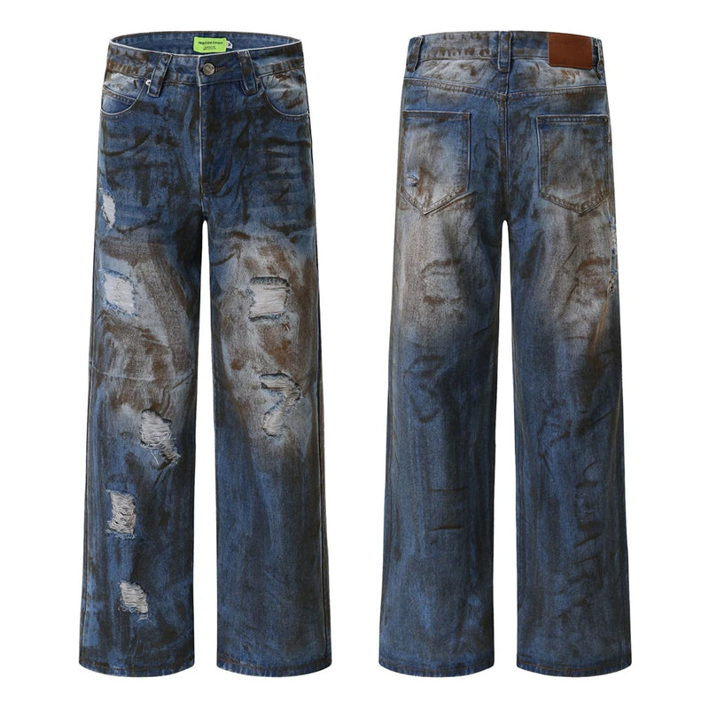 vintage ripped straight jeans blue distressed baggy jeans trousers streetwear luxury loose casual denim pants male y2k hombre unique jeans style 1096