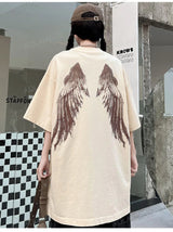Vaporwave Broken heart – Men Retro T Shirts Rhinestone Wing Washed Short Sleeve T Shi
