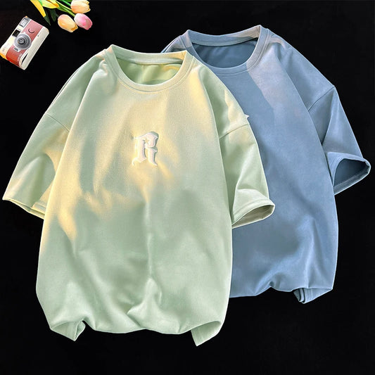 Foaming Printing Fashion Loose Tops High Street Youth Short Sleeve Tee Shirt
