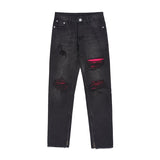 knee ripped patchwork jeans for men hip hop skinny biker taped jean trouser slim fit black denim pants fashion streetwear jogger unique joggers style 3025