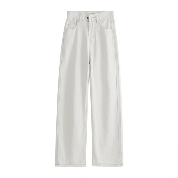 trendy brand white straight jeans for women 2024 spring new high waist slim wide leg pants high street ins fashion and leisure unique jeans style 2196