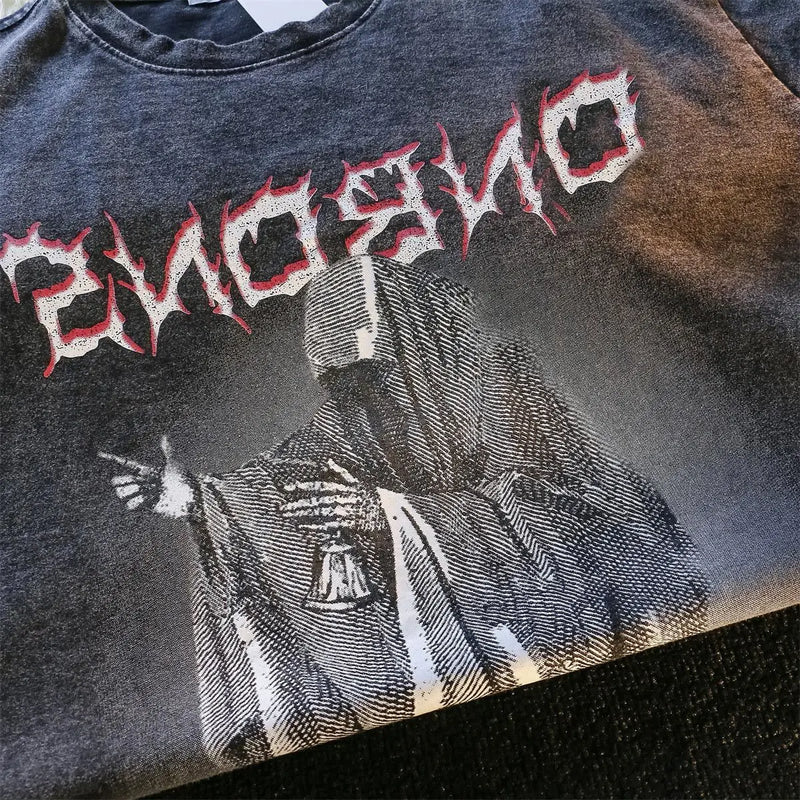 Trapwear Melting smiley – Trendy Brand Loose Washed Old American Retro Devil Print Sho