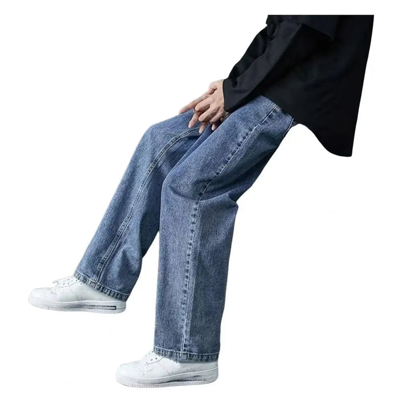 korean mens casual long jeans loose retro straight baggy pants denim wide leg pants light blue grey black retro washed jeans unique jeans style 1271