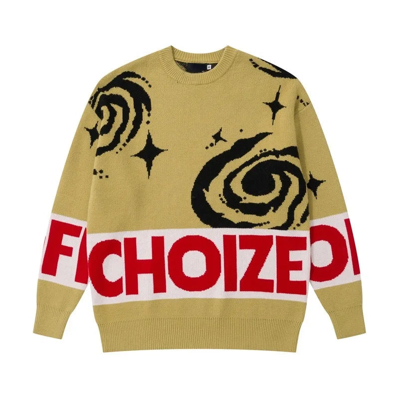 men sweater fashion abstract pattern harajuku streetwear hip hop letter knitted o neck sweater unisex loose knit sweater jumpers - high quality cotton hoodie, soft fleece-lined outerwear, graphic printed hoodie for men and women