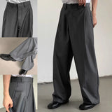mens straight tube ice silk pants casual slacks youth thin wide leg pants business summer pants soft vintage trousers unique default style 977