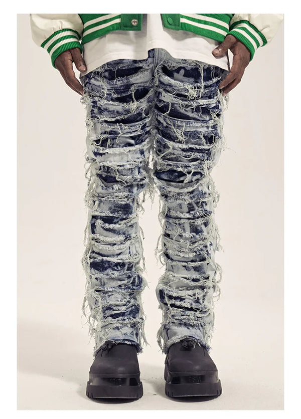 men distressed ripped destroied denim jean pants new fashion patchwork biker jeans streetwear slim pants jogger y2k men s jeans sporty tapered joggers