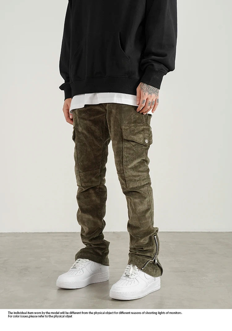 mens corduroy cargo pants new casual hip hop side pockets skinny trousers streetwear bottom zipper fashion slim fit pant joggers unique joggers style 4107