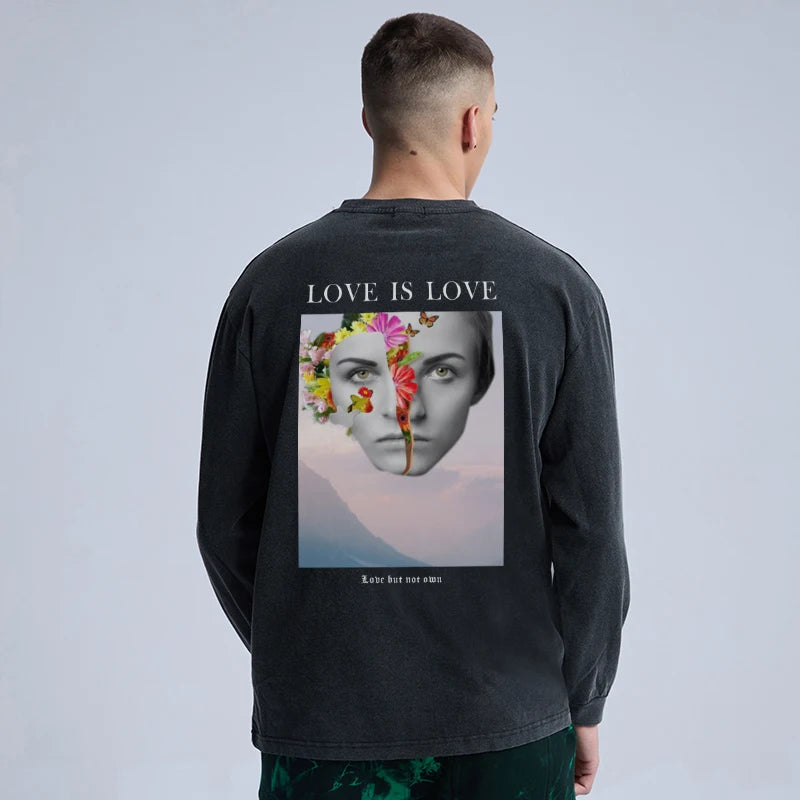 Rainbowtouches Washed Long Sleeve Shirts Vintage Graphic Print Long Shirts Men High Street Fashion Abstrac Washing Oversized Men