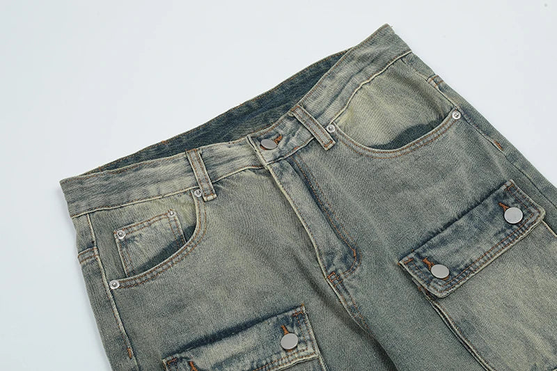 hip hop cargo denim pants streetwear plain denim pants mens harajuku cotton casual joggers jeans loose straight pants trousers unique joggers style 3864