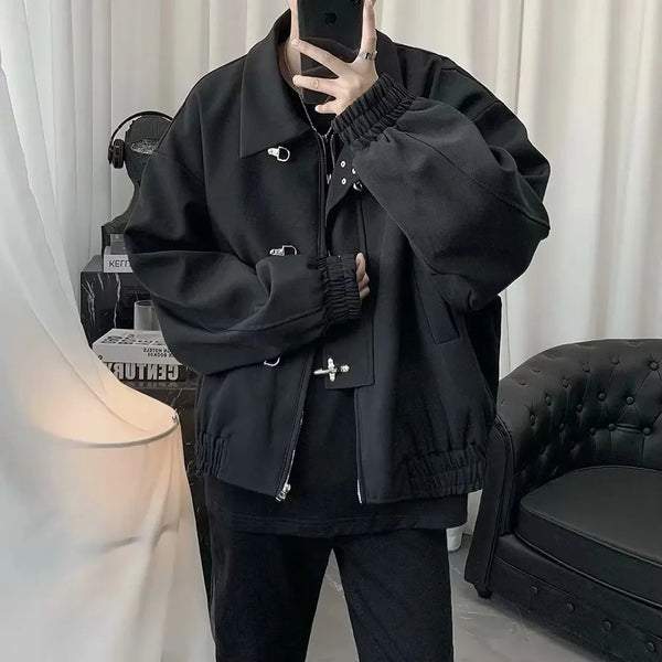 minimalist street zip-up, streetwear for men, fall streetwear outfit, oversized style, layered fashion, modern aesthetic, graphic detail