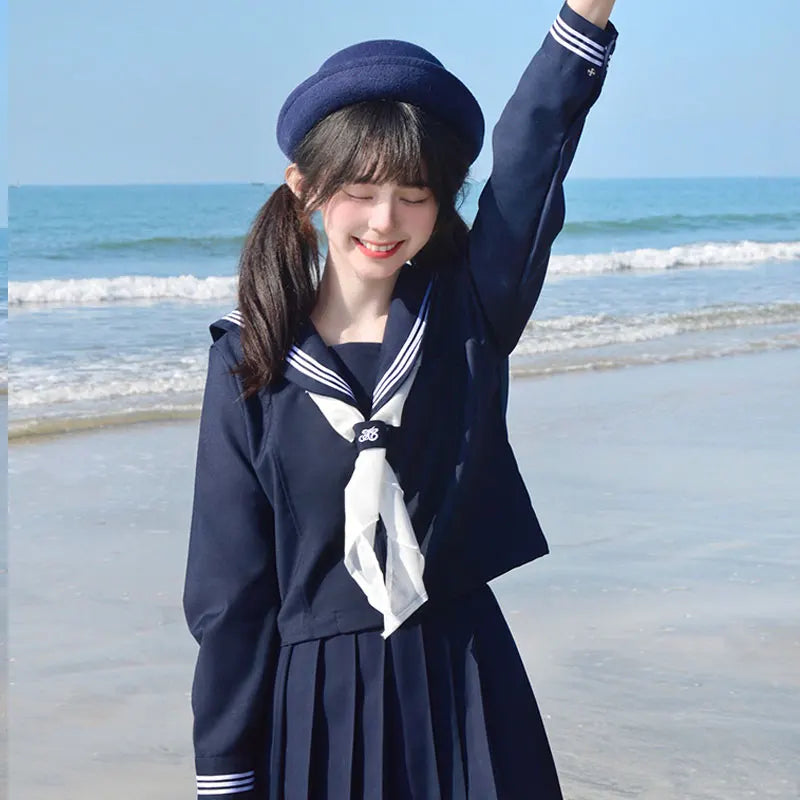 Navy Sailor Outfit Japanese Style School Uniform Skirt Girls JK Uniforms Student Sailor Dress Korean Student Seifuku COS Costume