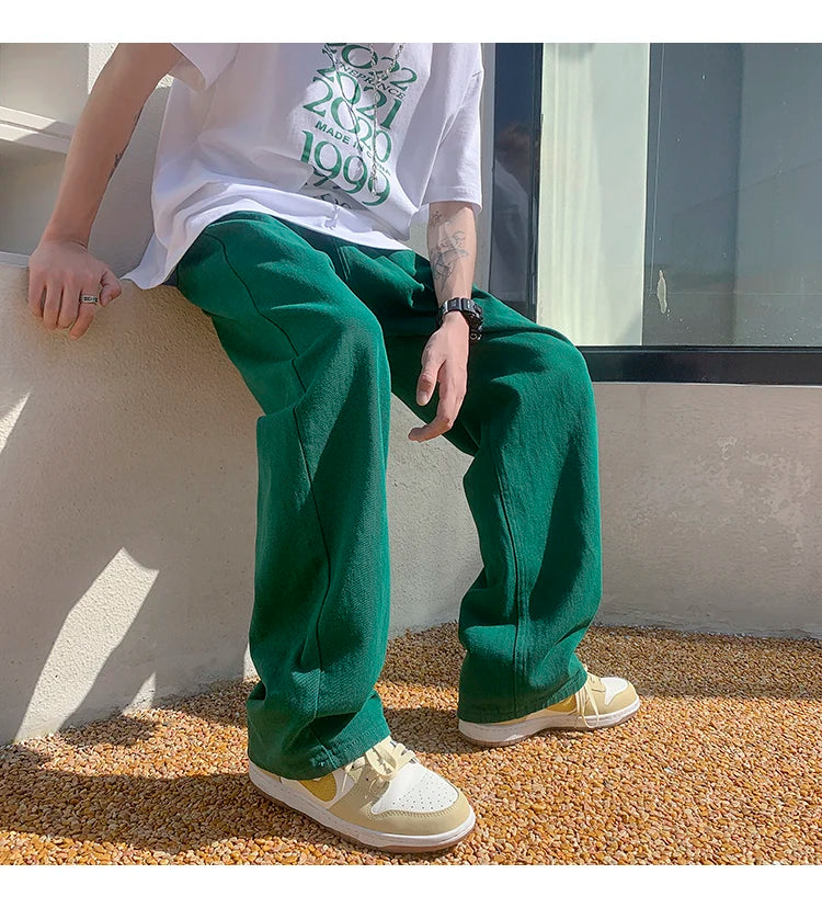 4 colors baggy jeans men fashion casual wide leg jeans men streetwear loose hip hop straight denim pants mens trousers m 2xl unique jeans style 4040